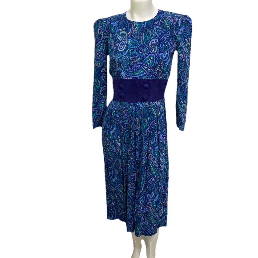 VTG 90s 80s Dress Size 6 Pasley Maximalist  Retro Costume Cinched Waist Artsy